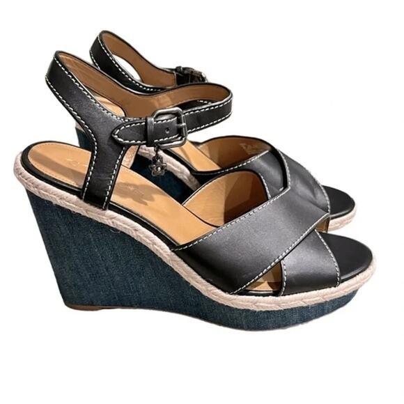 Coach Women's‎ Eaton Black Wedge Sandal Sz 9 - Picture 2 of 10